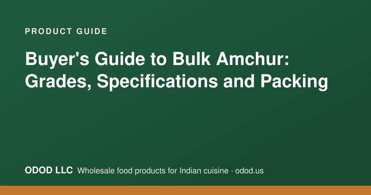 Bulk amchur powder and dried green mango slices in lined 25 kg bags with a specification sheet