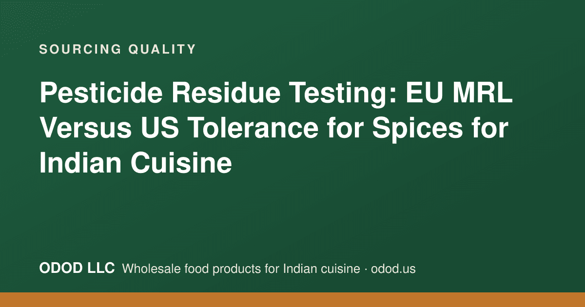 Laboratory technician reviewing a pesticide residue test report next to sealed bulk spice samples