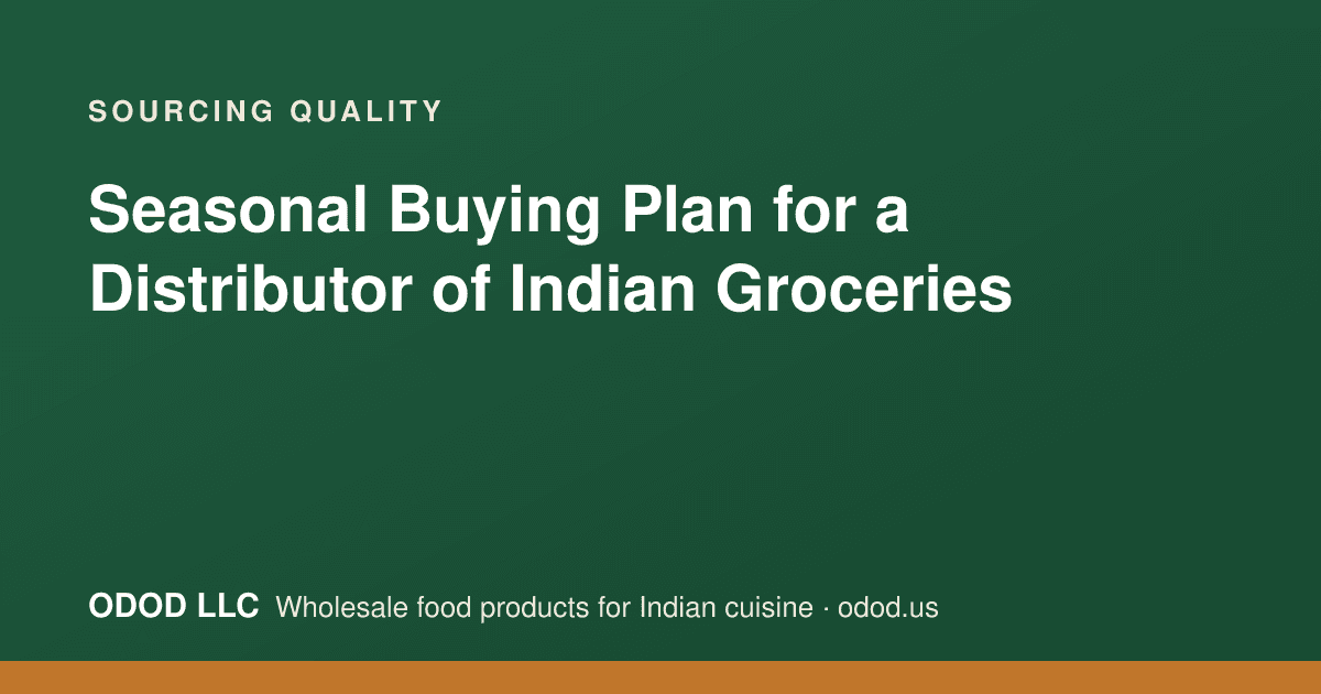 Calendar and shipping container graphic representing a seasonal buying plan for Indian grocery distribution
