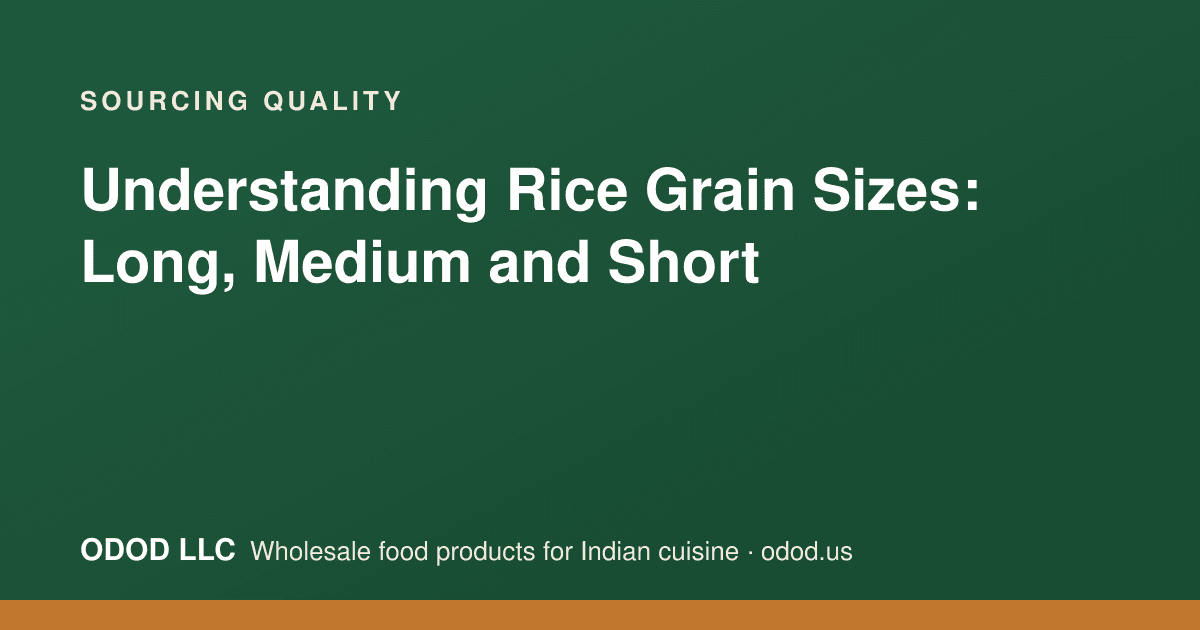 Long, medium and short grain milled rice kernels laid side by side on a white tray with a caliper for measuring kernel length